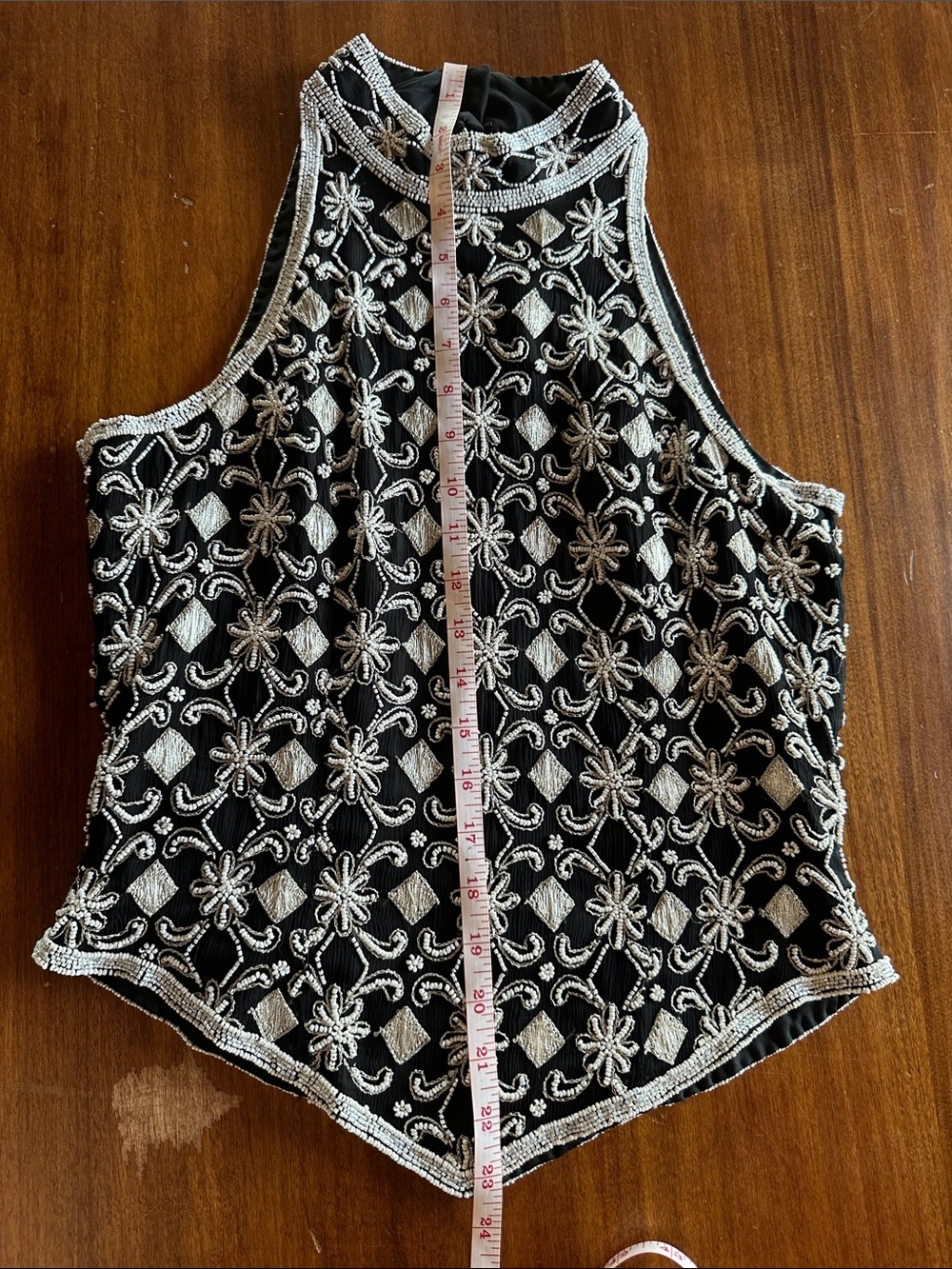 Papell Boutique Black Tank Top with Silver Bead Embroidery - Picture 4 of 5